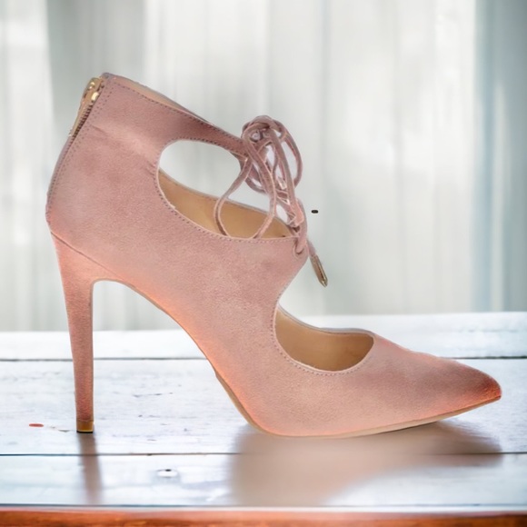 Marc Fisher Shoes - Marc Fisher Pointed Toe Romantic Lace Up Zipper Pink Suede Zipper 6.5